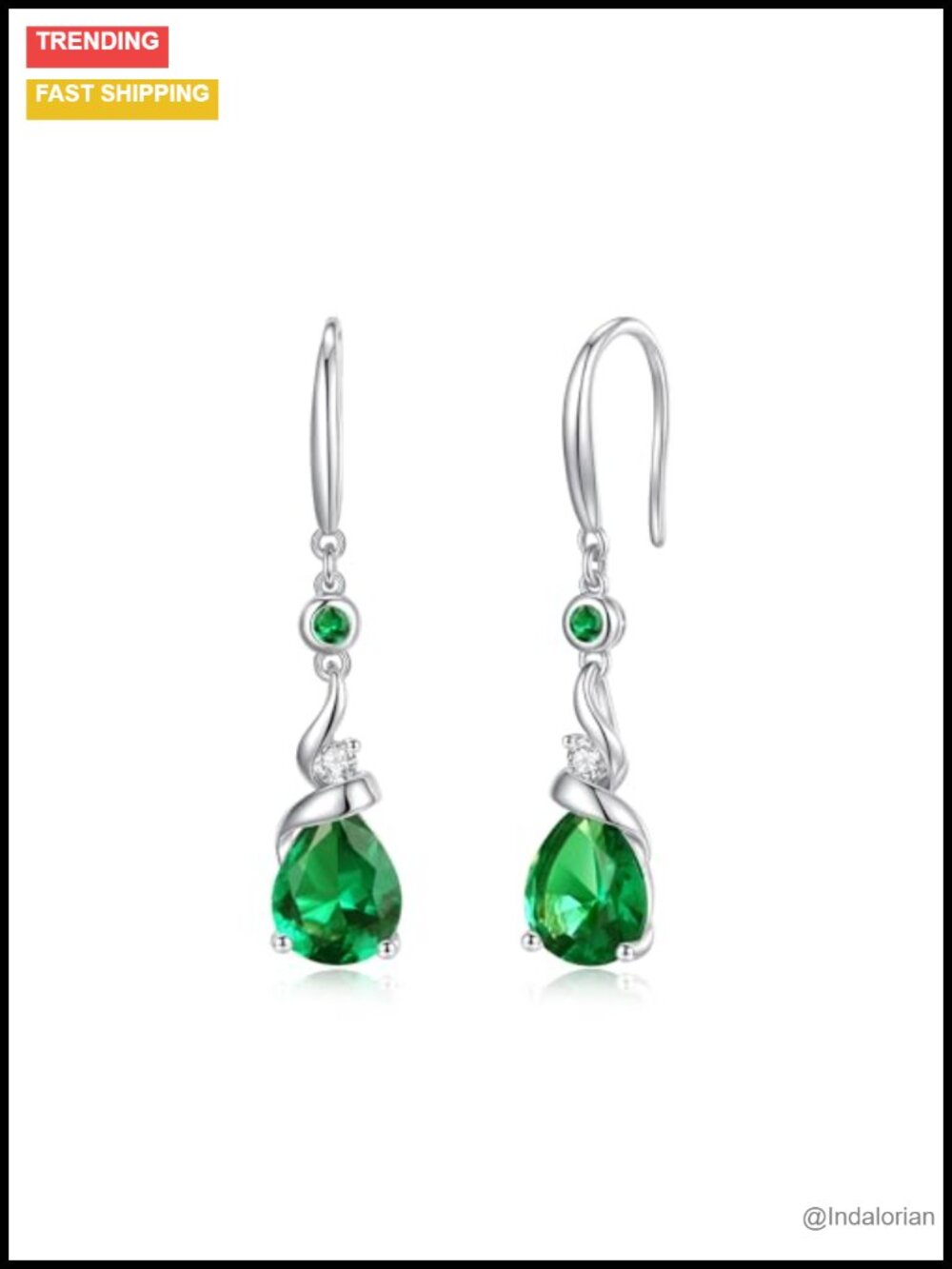 925 Sterling Silver Teardrop Drop Emerald Gemstone Dangle Earrings for Women